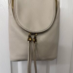 HOBO Cream Leather Crossbody with Gold Hardware
